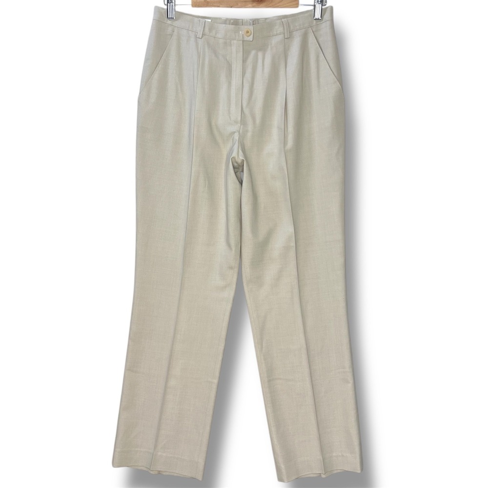 ESCADA Exclusive Neiman Marcus Beige Wool Silk Pleated Dress Pant Womens 40 8/10